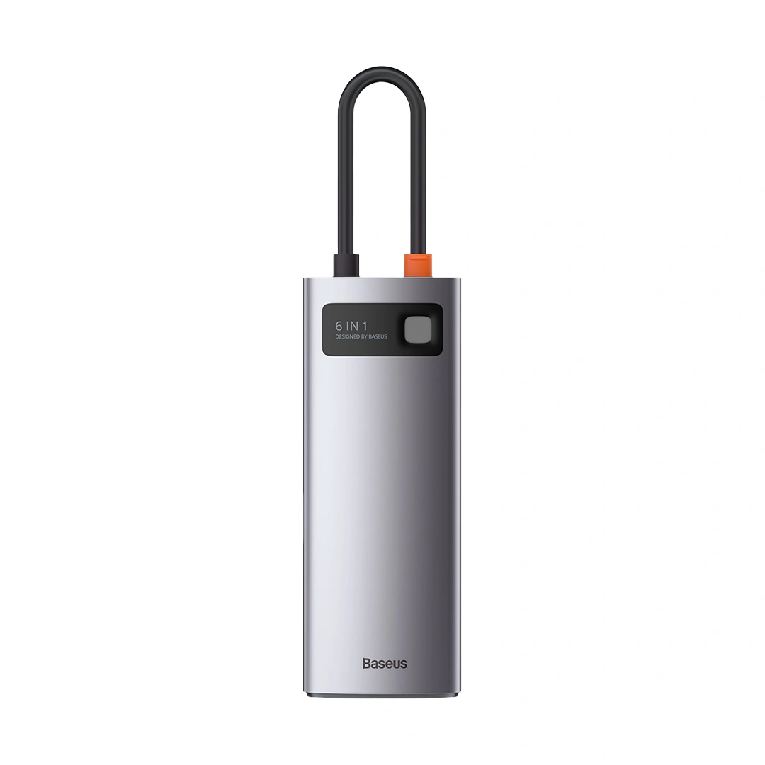 Baseus Metal Gleam Series 6-in-1 Multifunctional Type-C HUB Docking Station Gray （Type-C to HDMI*1+USB3.0*3+PD*1+RJ45*1)