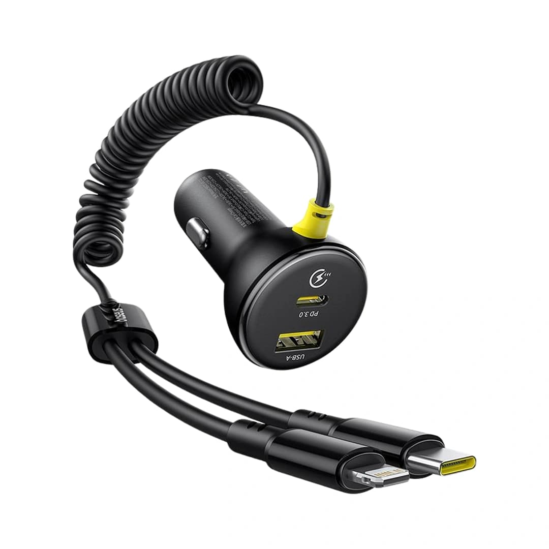 Baseus Circular Plastic Car Charger (U+C) + (C&L) Cable 60W Cosmic Black