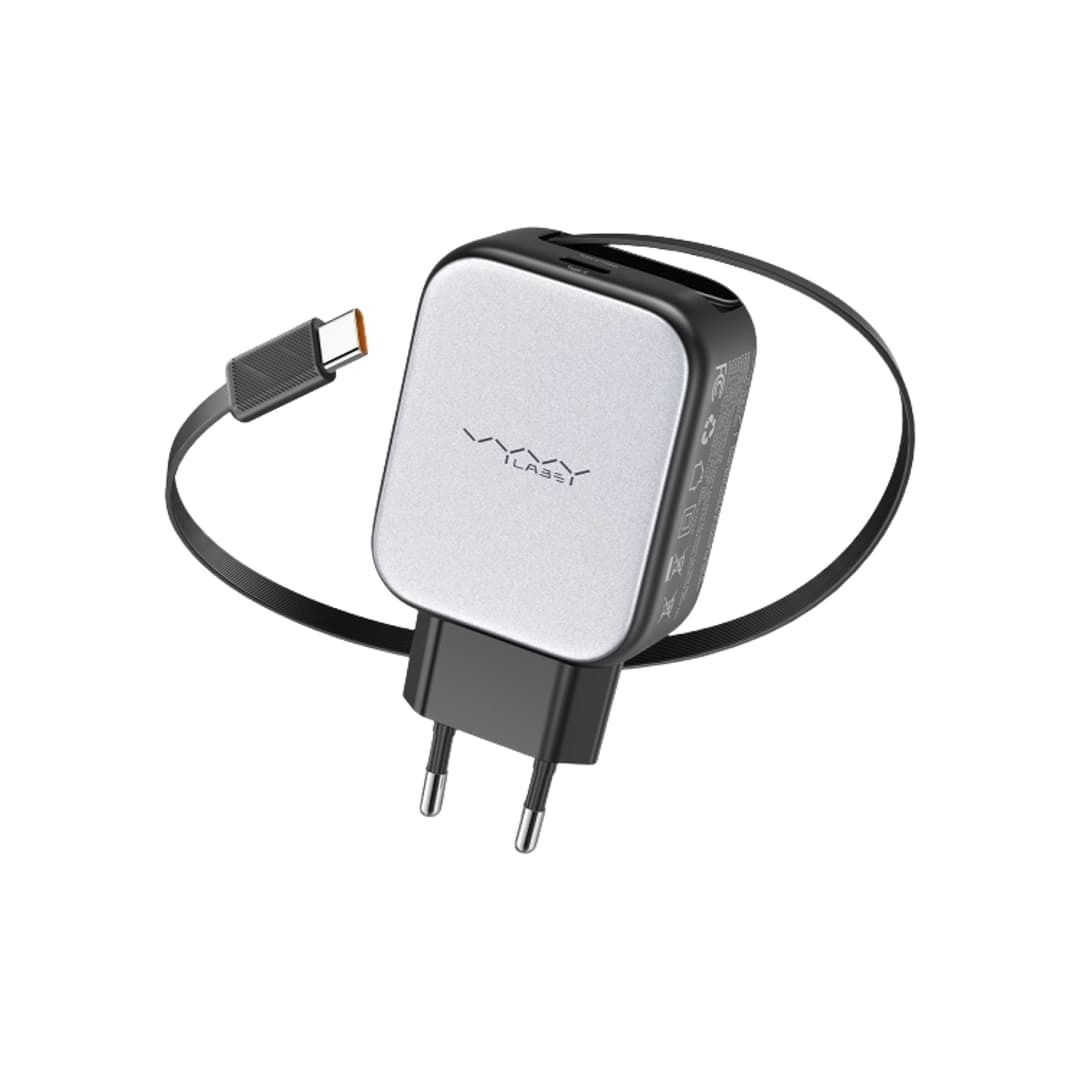 Vyvylabs Swiftshine GaN Fast Charger 30W C (with Retractable C Cable) EU Version White
