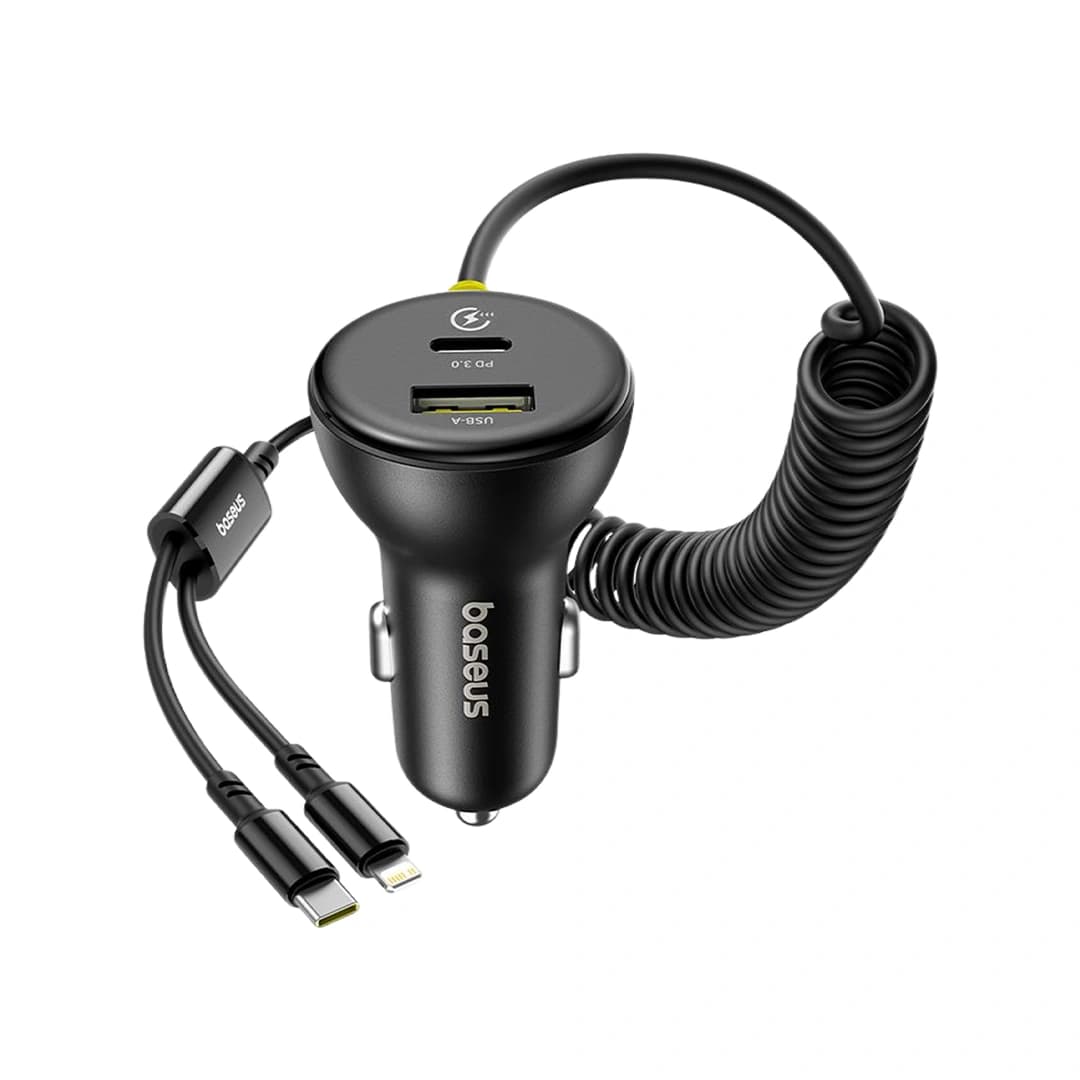 Baseus Circular Plastic Car Charger (U+C) + (C&L) Cable 60W Cosmic Black