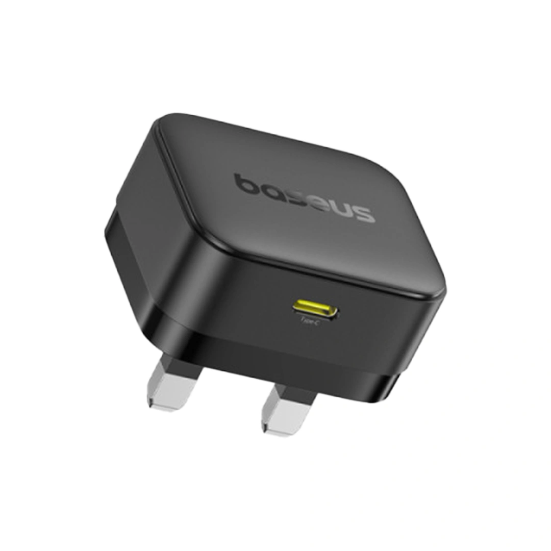 Baseus Palm 30W PD Type-C Fast Charging Wall Charger - UK Plug with Ultra Fast Charging Type-C to Type-C Data Cable 1M - Black